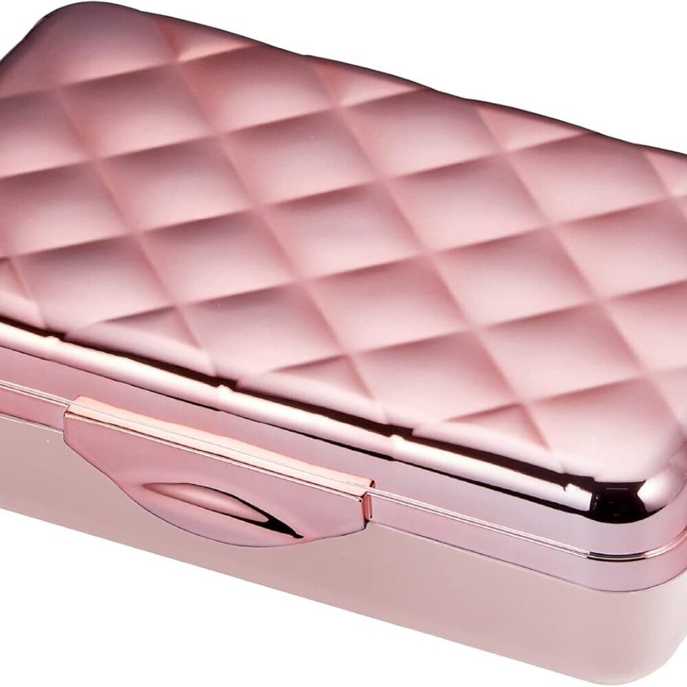 Metallic pencil Case Box, Hard Plastic, Stylish Quited-Pattern Lid